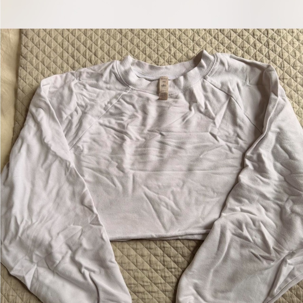 ALO Yoga White Cropped Crewneck Sweatshirt